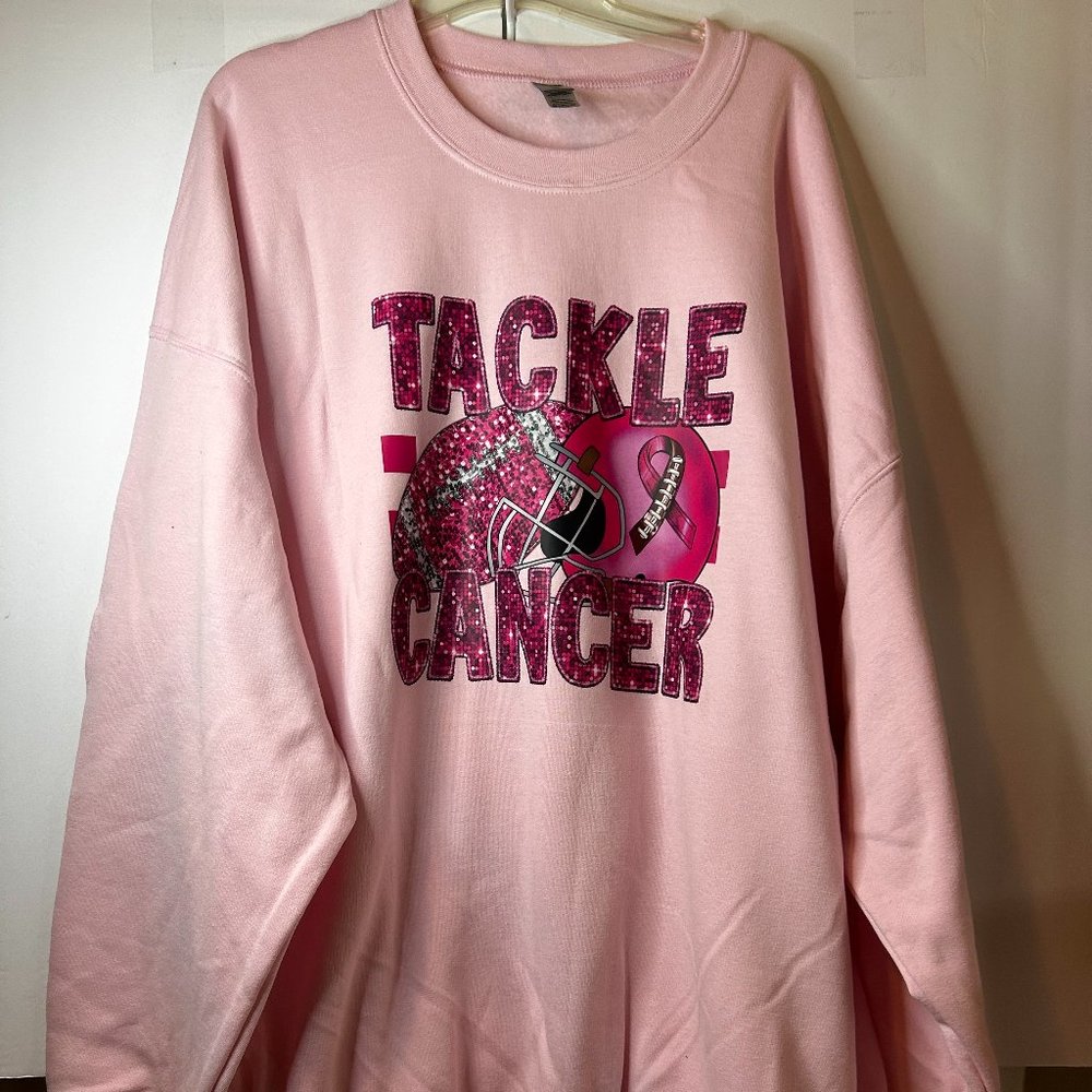 Gildan pink long sleeve sweatshirt. NWOT.‎ "Tackle Cancer". Size 3x.
